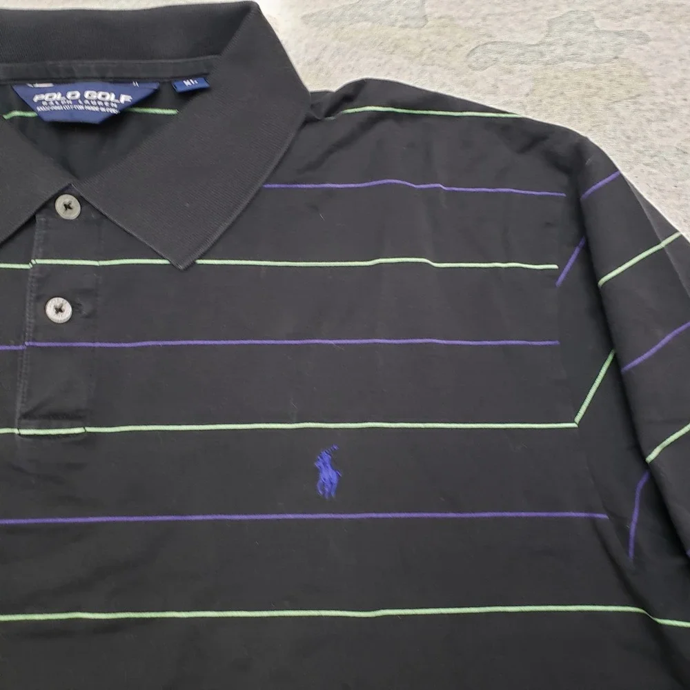 VTG Polo Golf Ralph Lauren Polo Shirt Mens XL Black Short Sleeve Striped Branded